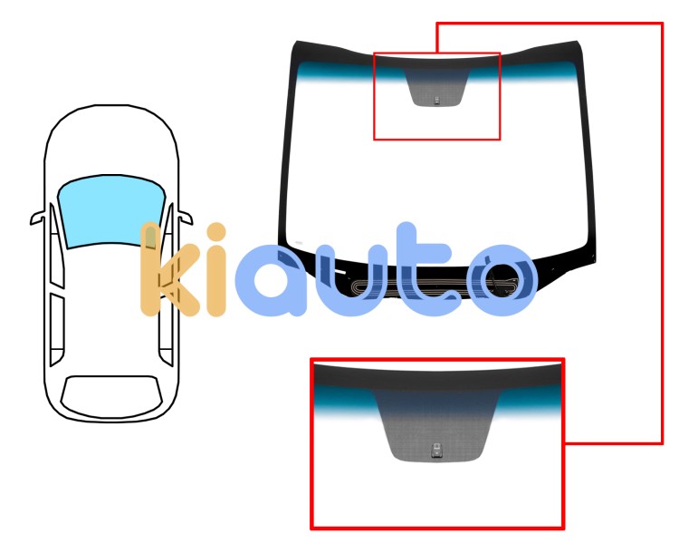 Pare-brise kia carens 2013-2016 avant / vert bande bleue / chauffant / avec base miroir  Eurocode 4443AGNBLHV