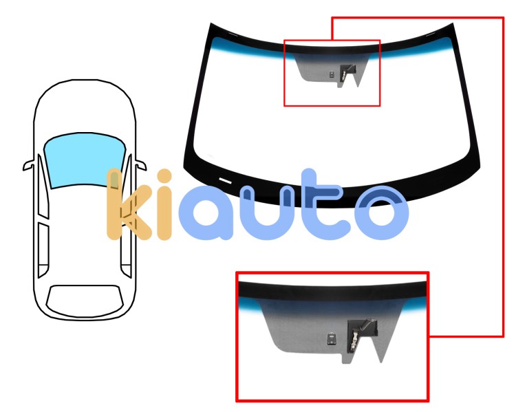 Pare-brise kia soul 2013-2016 avant / vert bande bleue / avec base miroir / avec support caméra Eurocode 4445AGSBLCV