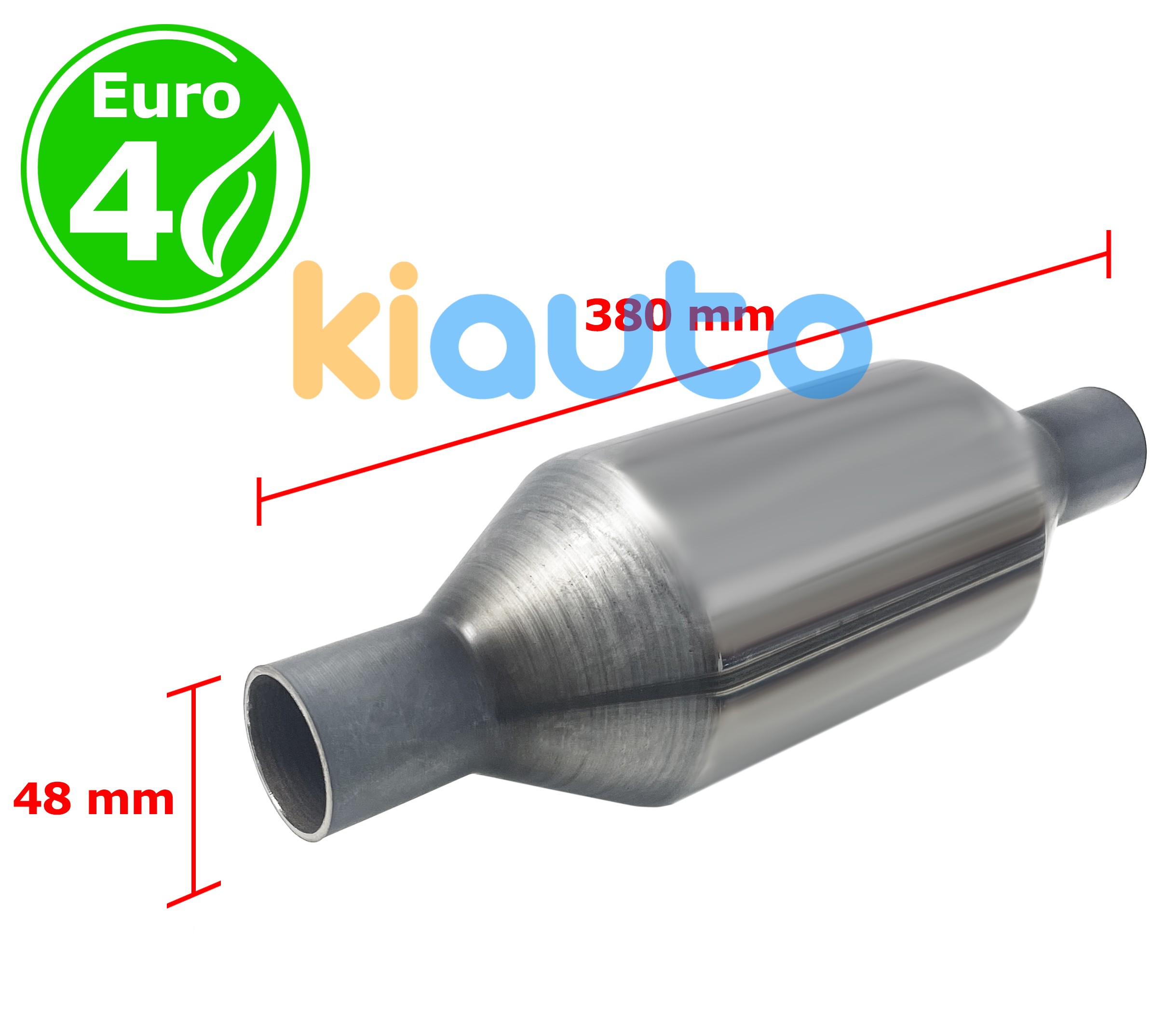 Catalyseur universel rond euro 4 essence / diesel sans sonde entrée 48mm diamètre x 380mm longeur