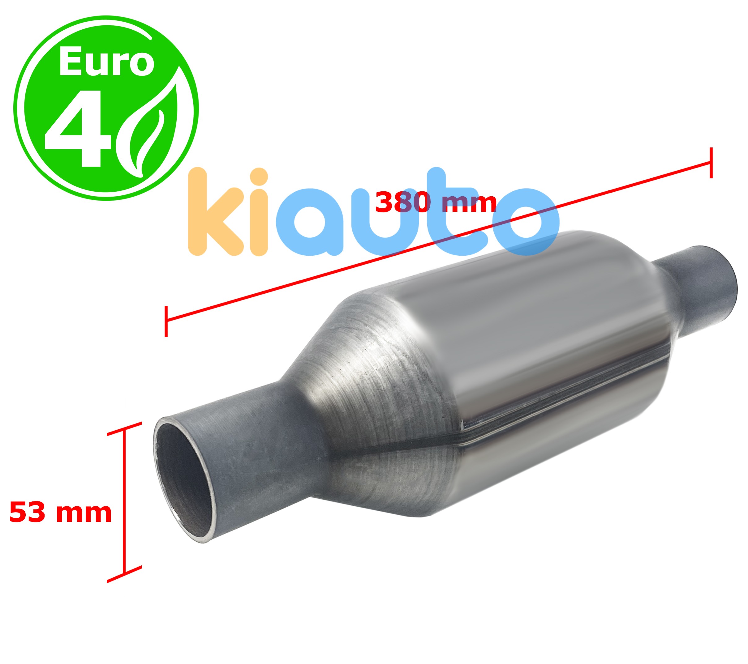 Catalyseur universel rond euro 4 essence / diesel sans sonde entrée 53mm diamètre x 380mm longeur