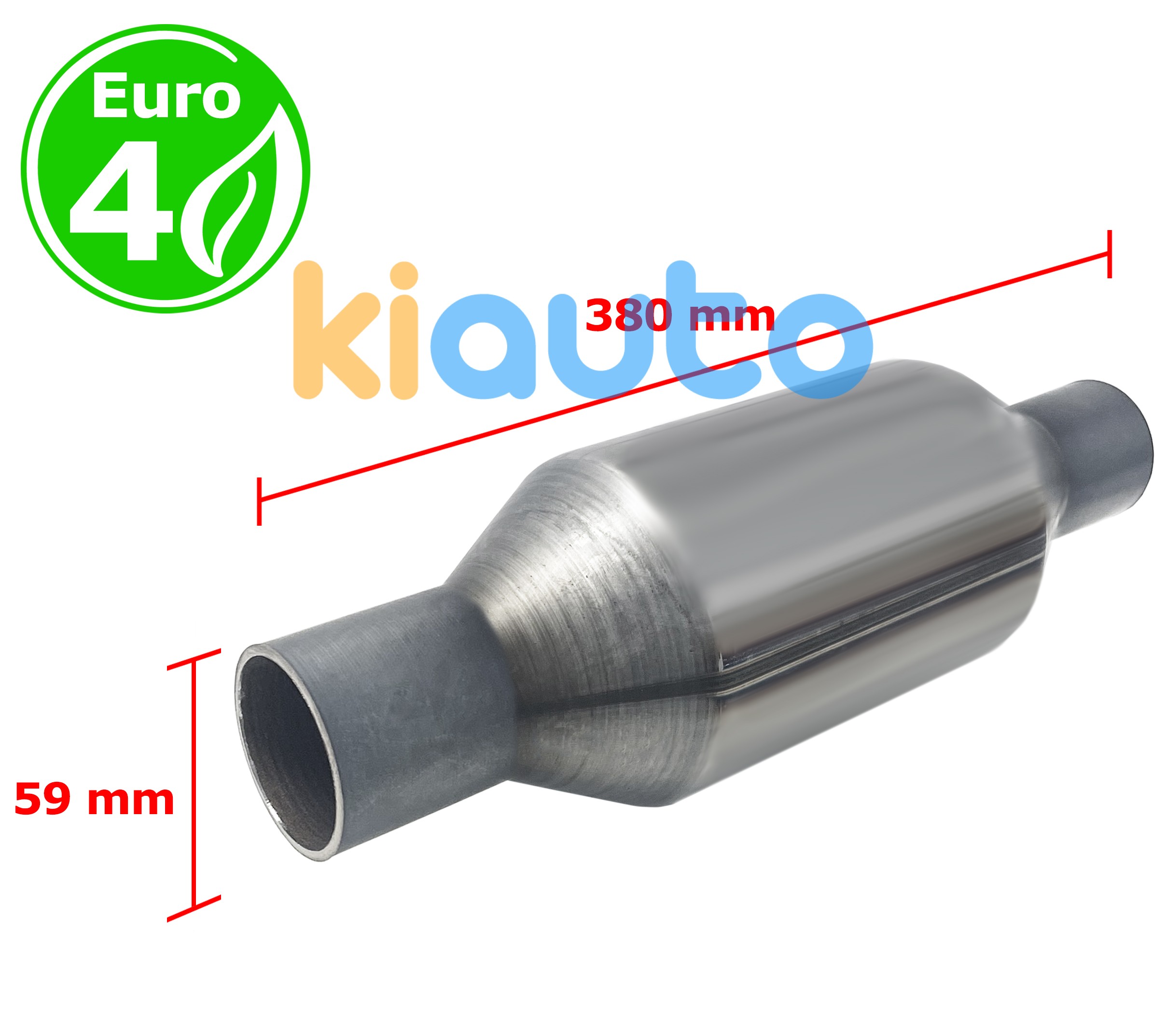 Catalyseur universel rond euro 4 essence / diesel sans sonde entrée 59mm diamètre x 380mm longeur