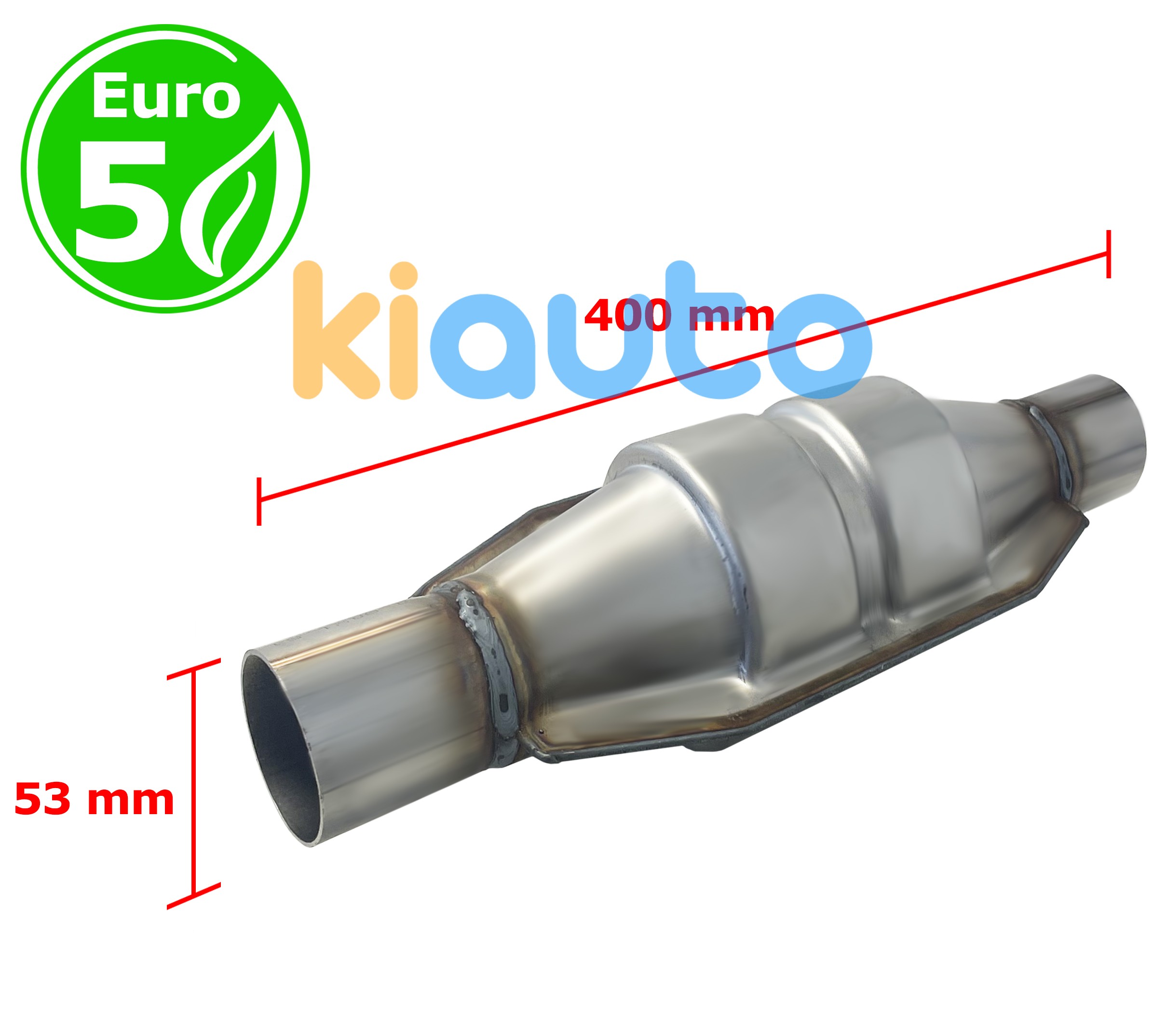 Catalyseur universel rond euro 5 essence / diesel sans sonde entrée 53mm diamètre x 400mm longeur