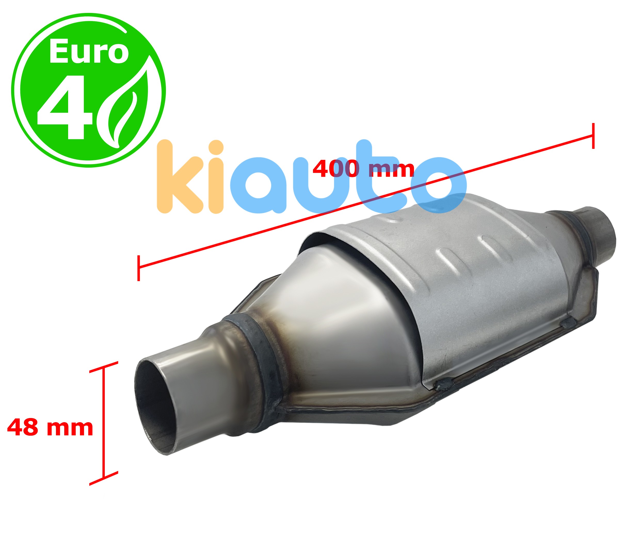 Catalyseur universel rectangulaire euro 4 essence / diesel sans sonde entrée 48mm diamètre x 400mm longeur