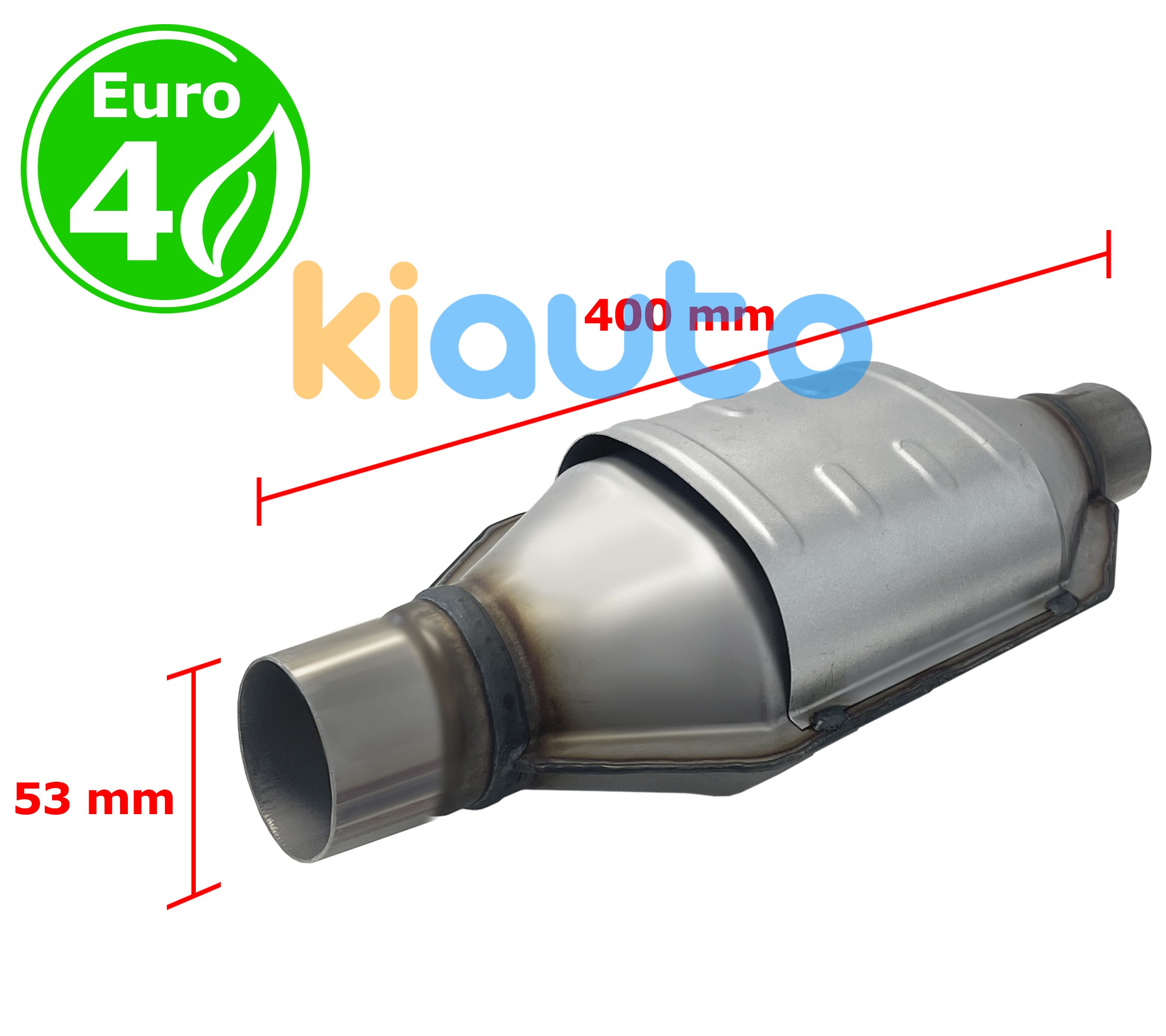 Catalyseur universel rectangulaire euro 4 essence / diesel sans sonde entrée 53mm diamètre x 400mm longeur