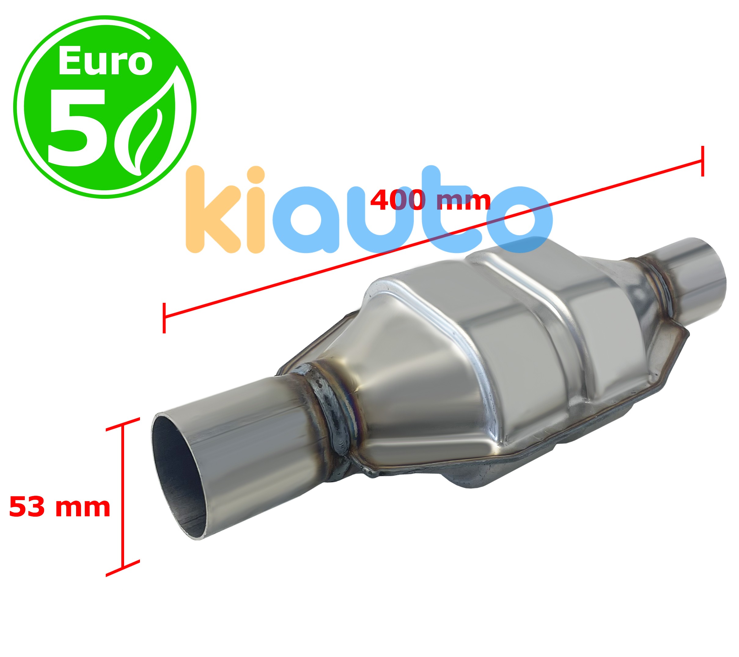Catalyseur universel rectangulaire euro 5 essence / diesel sans sonde entrée 53mm diamètre x 400mm longeur