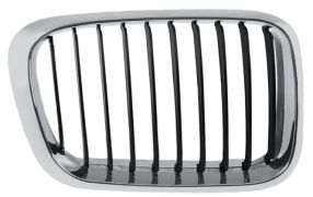 GRILLE BMW SERIE 3 (E46) 1998-2001 FACE AVANT / CONTOUR CHROMÉ / LAMES NOIRES / DROITE