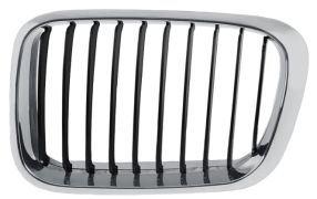 GRILLE BMW SERIE 3 (E46) 1998-2001 FACE AVANT / CONTOUR CHROMÉ / LAMES NOIRES / GAUCHE