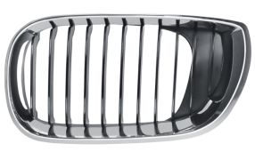 GRILLE BMW SERIE 3 (E46) 2001-2005 FACE AVANT CONTOUR CHROMÉ / LAMES NOIRES / GAUCHE