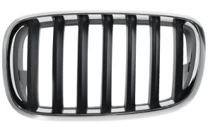 GRILLE BMW X6 (E71-E72) 2007-2014 FACE AVANT / CONTOUR CHROMÉ / LAMES NOIRES / GAUCHE