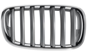 GRILLE BMW X5 (E70) 2007-2010 FACE AVANT / CONTOUR CHROMÉ / LAMES TITANIUM / NOIRES / DROITE