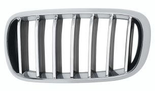 GRILLE BMW X6 (F16) 2014-2019 FACE AVANT / CONTOUR CHROMÉ / LAMES CHROMÉES / NOIRES / GAUCHE