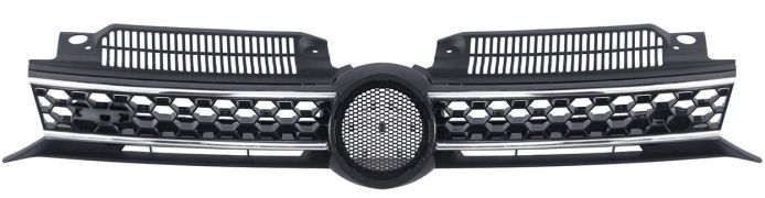 GRILLE VOLKSWAGEN GOLF VI 2008-2012 FACE AVANT / MODÈLE GTI / GTD / NOIRE / AVEC MOULURES CHROMÉES 