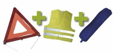 KIT DE SÉCURITÉ + POCHETTE BLEUE AVEC RIVET + GILET FLUO + TRIANGLE DE PRESIGNALITSATION