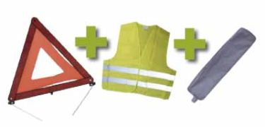 KIT DE SÉCURITÉ + POCHETTE GRIS AVEC RIVET + GILET FLUO + TRIANGLE DE PRESIGNALITSATION
