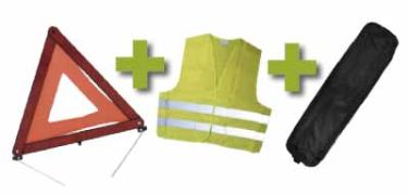 KIT DE SÉCURITÉ + POCHETTE NOIR AVEC RIVET + GILET FLUO + TRIANGLE DE PRESIGNALITSATION