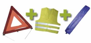 KIT DE SÉCURITÉ + POCHETTE MINIE BLEUE + GILET FLUO + TRIANGLE DE PRESIGNALITSATION