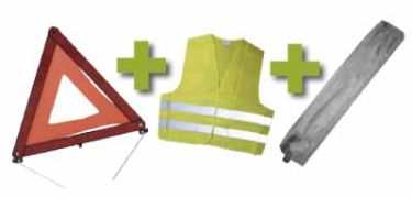 KIT DE SÉCURITÉ + POCHETTE MINIE GRIS + GILET FLUO + TRIANGLE DE PRESIGNALITSATION