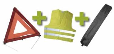 KIT DE SÉCURITÉ + POCHETTE MINIE NOIR + GILET FLUO + TRIANGLE DE PRESIGNALITSATION