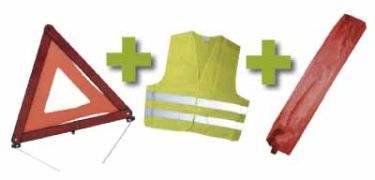 KIT DE SÉCURITÉ + POCHETTE MINIE ROUGE + GILET FLUO + TRIANGLE DE PRESIGNALITSATION