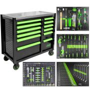 SERVANTE AVEC DOUBLE COLONNE DE TIROIRS - AVEC MODULES D'OUTILS - VERT