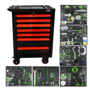 ARMOIRE À OUTILS À 7 TIROIRS, ROUGE, AVEC JEU D’OUTILS POUR RÉGULER LA SYNCHRONISATION