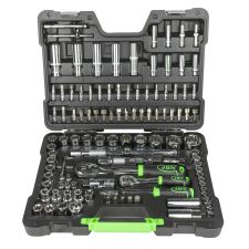 COFFRET D'OUTILS AVEC DOUILLES 12 PANS 113 PIÈCES - CHROME