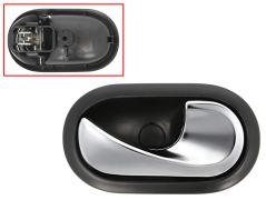 POIGNÉE DE PORTE INTERIEURE DACIA SANDERO 2008-2013 POUR CÂBLE / AVEC LEVIER CHROMÉE / BASE NOIRE / AVANT DROITE