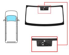 PARE-BRISE IVECO DAILY 2014-2019 AVANT / VERT / AVEC BASE MIROIR / SERIGRAPHIÉ MODIFIÉ / AVEC SUPPORT CAMÉRA / JOINTS PRÉMONTÉS