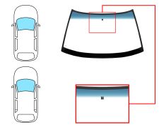 PARE-BRISE ROVER 200 1989-1995 3/5 PORTES / CABRIOLET / AVANT / VERT BANDE BLEUE / AVEC BASE MIROIR 