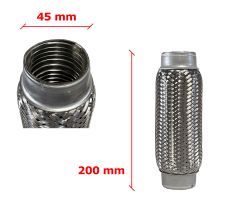 Tuyau Fléxible d´échappement 45mm Diamètre x 200mm Longueur 