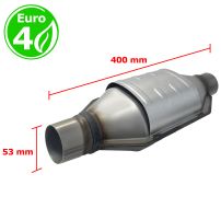 CATALYSEUR UNIVERSEL RECTANGULAIRE EURO 4 ESSENCE / DIESEL SANS SONDE ENTRÉE 53MM DIAMÈTRE x 400MM LONGEUR